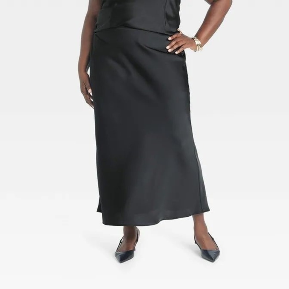 Holiday skirt A New Day Tilda Satin Long Maxi Womens 2X Black High Waisted Slip